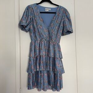 Wayf Blue Floral Pleated Mini Dress size medium